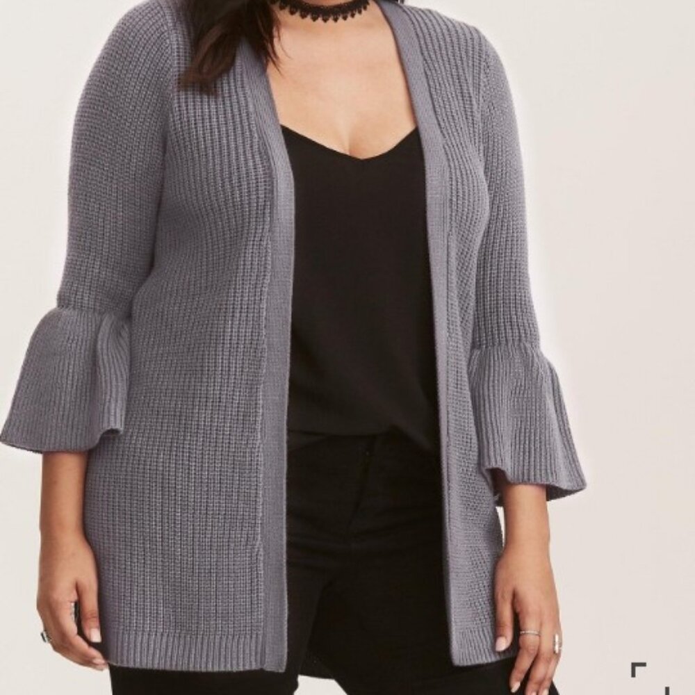 Torrid Size 3  Grey Cardigan Open Front Bell Sleeve Sweater